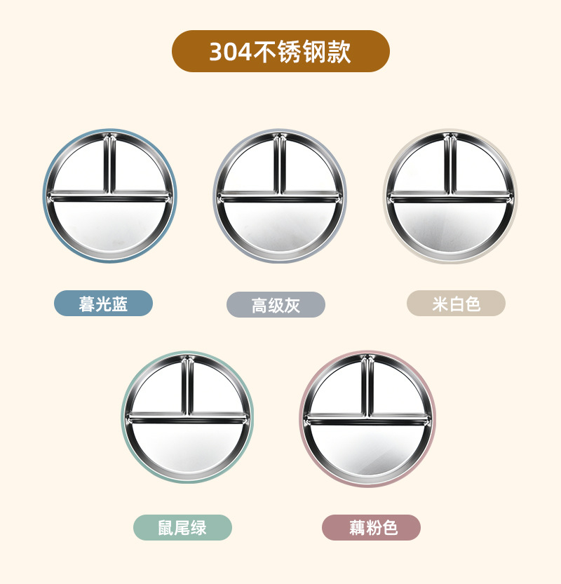 硅胶不锈钢分隔盘 儿童喂养餐具 不锈钢分格餐盘 硅胶防滑吸盘套 隔热安全 现货供应详情14