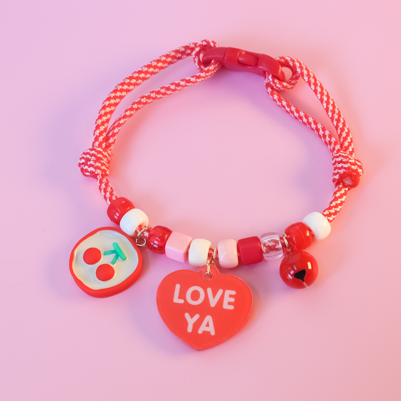 Cross-border Amazon pet cat and dog collars, color-blocking woven necklaces, adjustable heart-shaped smiling faces, bee cola pic 16