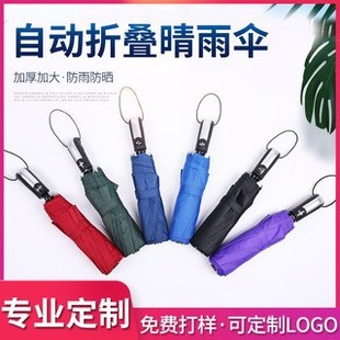 Portable UV-resistant folding umbrella, black rubber sunshade, fully automatic three-fold umbrella, simple outdoor advertising sun umbrella pic 7