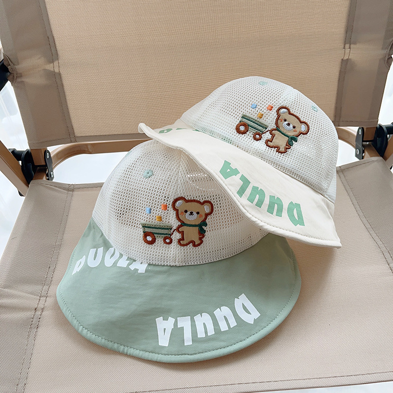 儿童防晒帽夏季新款卡通小熊网眼遮阳透气大檐太阳鸭舌棒球盆帽详情2