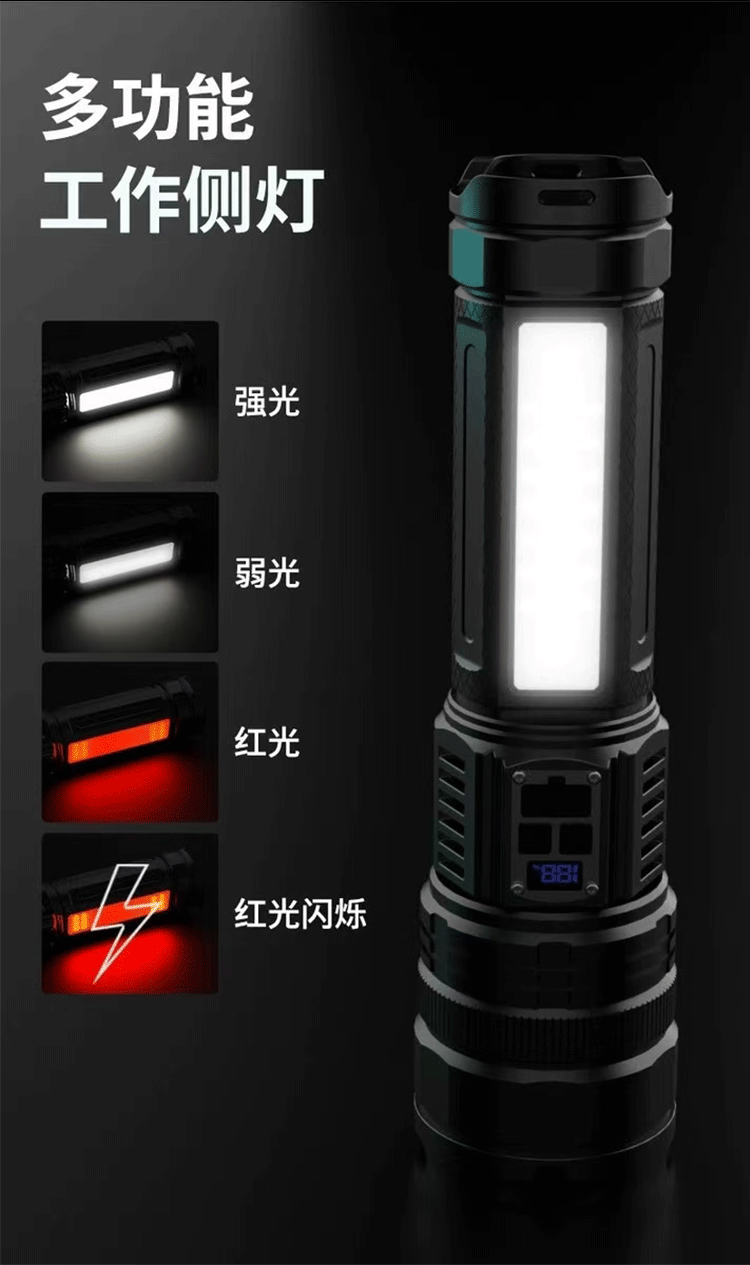 Wholesale of cross-border dual-source led rechargeable flashlights with intense and bright light, outdoor hiking long-lasting lighting fixtures pic 8