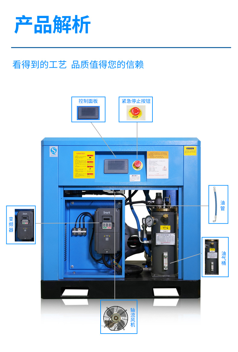 Bison Bosen Machinery Permanent Magnet variable frequency Screw Air Compressor 7.5KW Industrial grade energy-saving variable frequency air compressor Screw air compressor pic 8