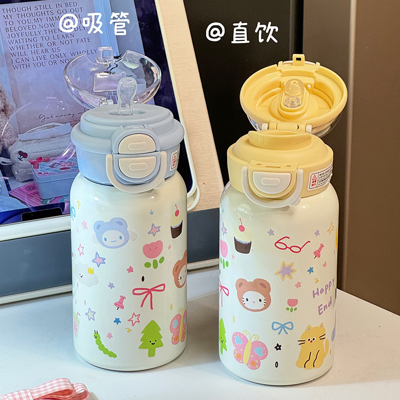 双饮保温杯2024新款女高颜值涂鸦乐园便携小巧杯子学生吸管水杯详情9