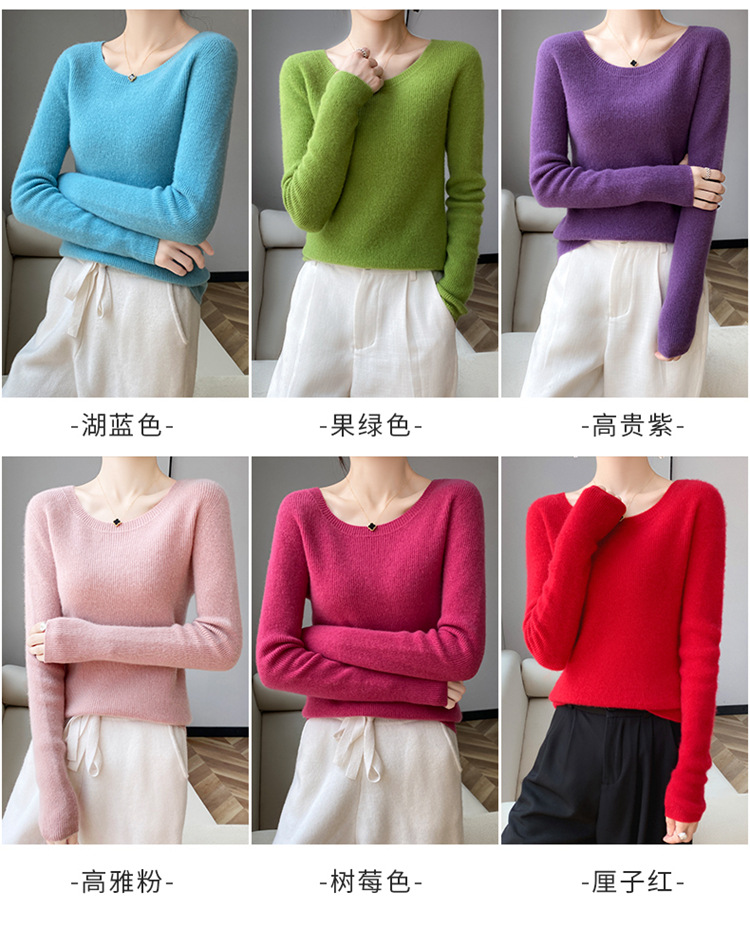 一线成衣100纯羊毛衫女圆领修身显瘦毛衣抽条V领羊绒针织打底内搭详情14