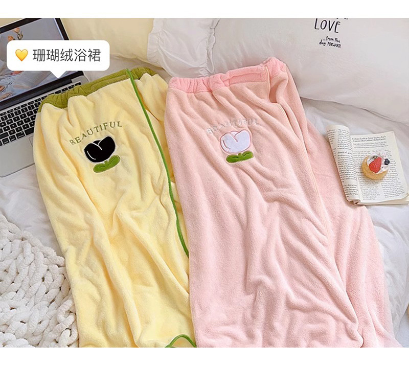 珊瑚绒浴巾女可穿可裹干发帽毛巾两件套吸水速干游泳可爱浴裙浴袍详情6