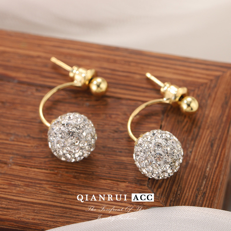 S925 Silver Needle Super Fairy Korean version Full diamond Stud earrings, small Chanel style rear hanging ball earrings, French light luxury fashion niche style pic 19