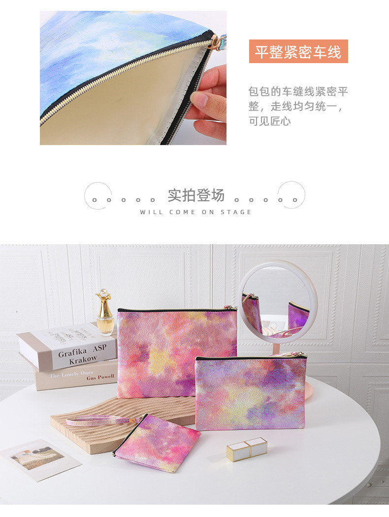 超轻炫彩镭射化妆包高颜值女士便携零钱收纳包带腕带大容量手机包详情5