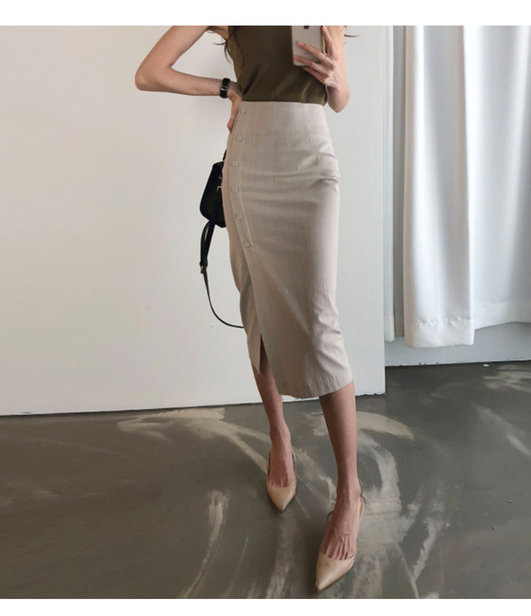 棉麻开叉半身裙女2025新款高腰垂感半裙小个子气质中长一步包臀裙详情16