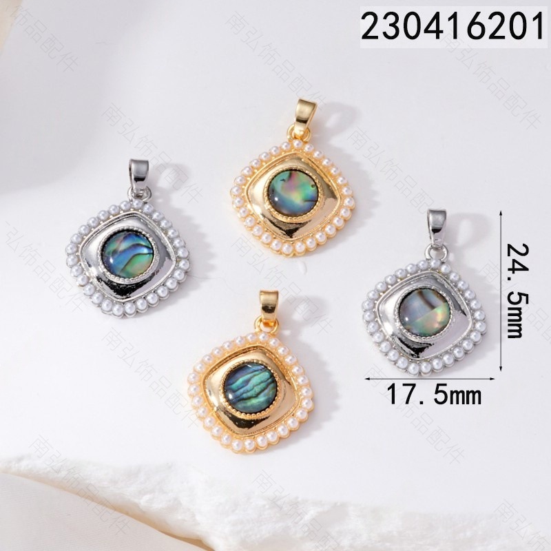 European and American cross-border square fashionable pendant inlaid with shell pearls, niche design, elegant and versatile pendant chain for women pic 2