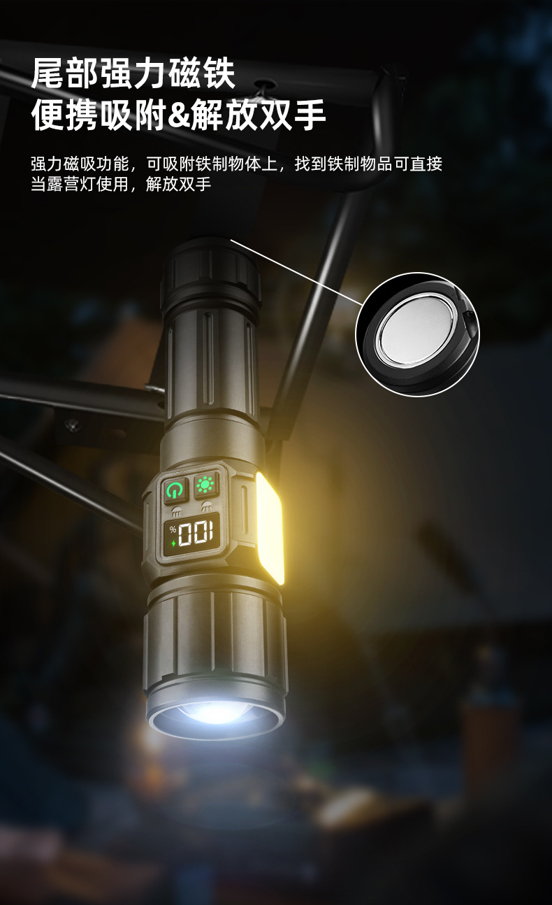 跨境大功率白激光手电筒多功能数字电显充电式变焦户外巡逻探照灯详情12