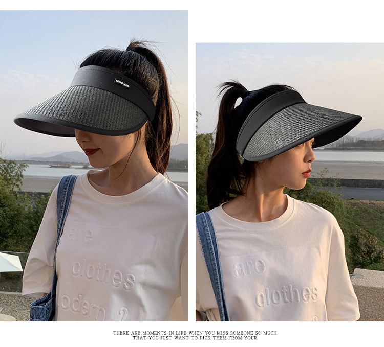 新款女士夏季可调节大沿防紫外线遮阳帽子户外运动塑料防晒空顶帽详情12