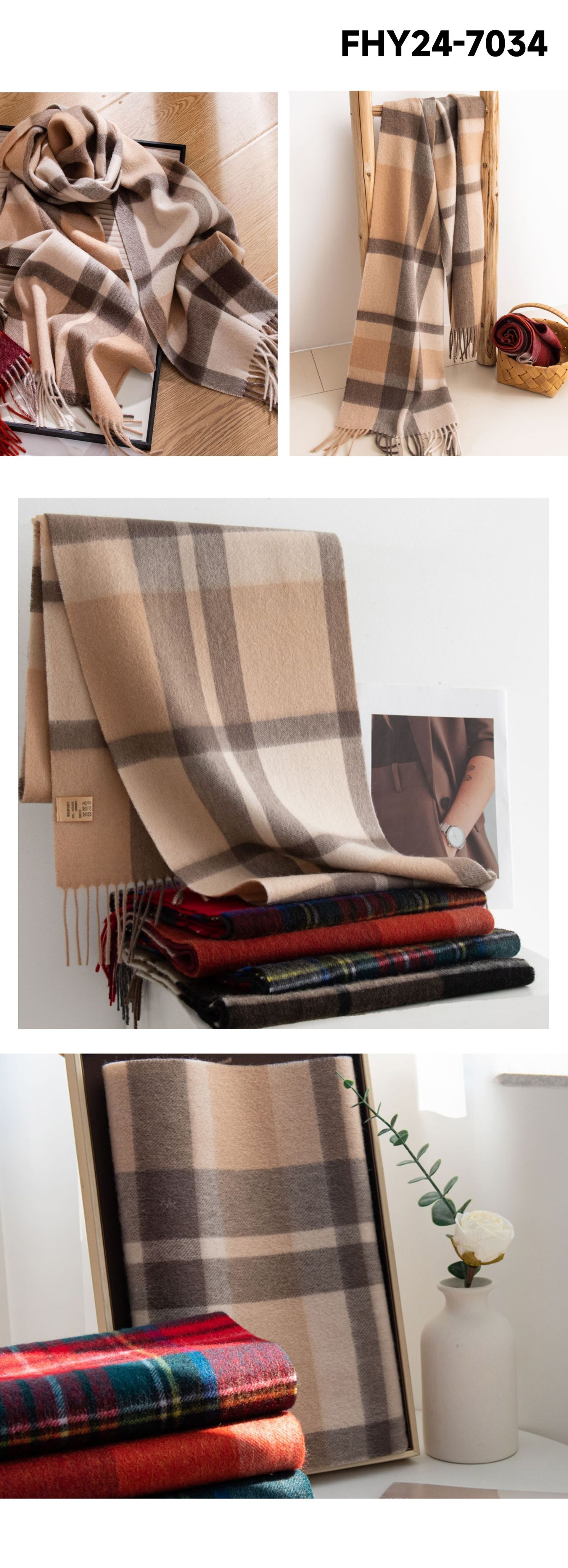 加厚秋冬格子100%羊毛围巾氛围感女百搭保暖wool羊毛围脖舒适披肩详情22