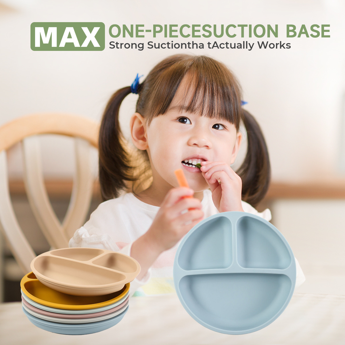 儿童硅胶餐盘跨境工厂分格盘子食品级宝宝餐盘防摔吸盘式辅食餐盘详情1