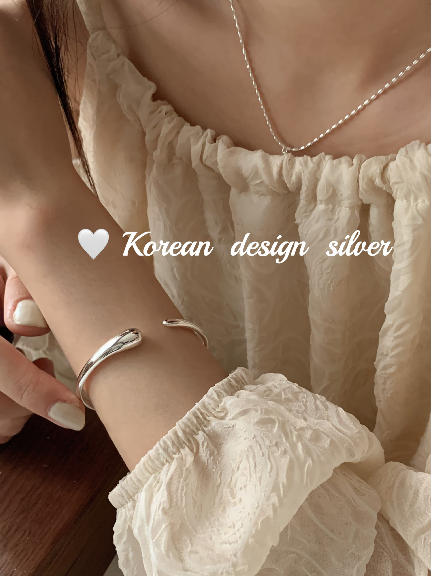 韩国设计款S925纯银亮面不对称开口手镯小众ins风手环女叠戴详情4