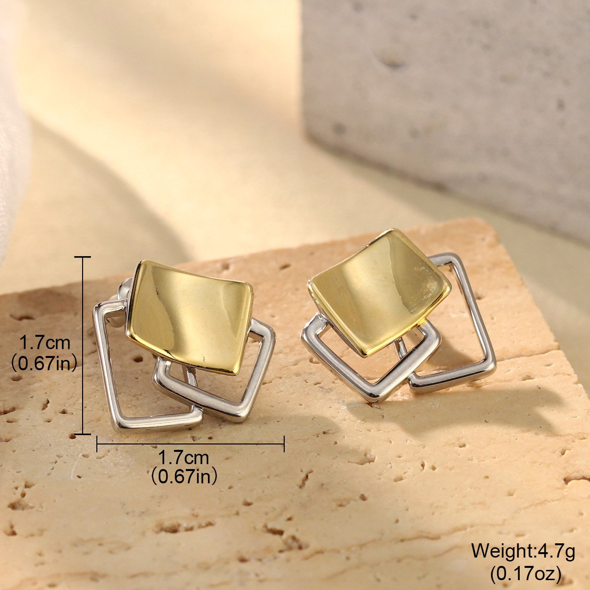 French geometric metal minimalist earrings with an irregular texture, white lava ring and enamel adjustable joints pic 40