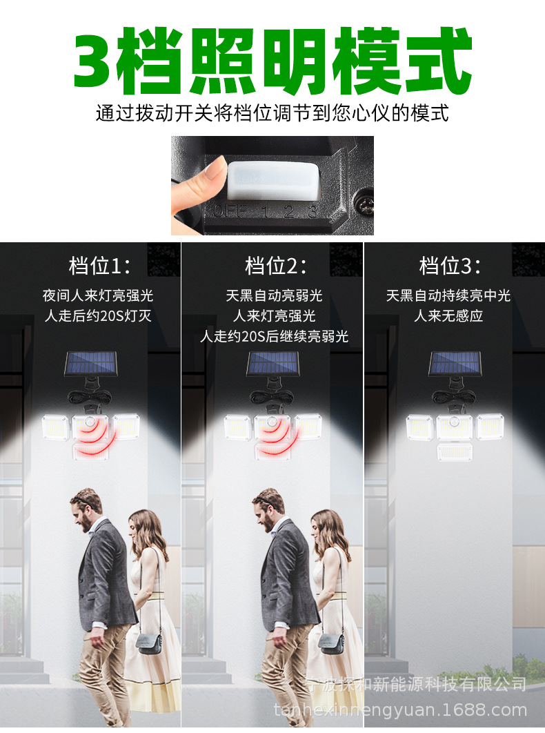 爆款户外太阳能路灯LED防水庭院灯人体感应分体车库照明庭院灯详情4