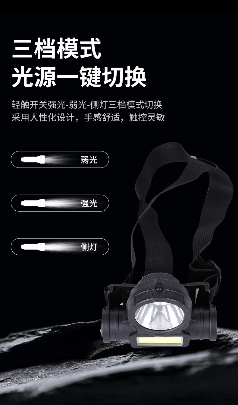 Cross-border outdoor C0B charging head-mounted flashlight led fishing waterproof charging headlamp long Battery life strong light lithium battery pic 4