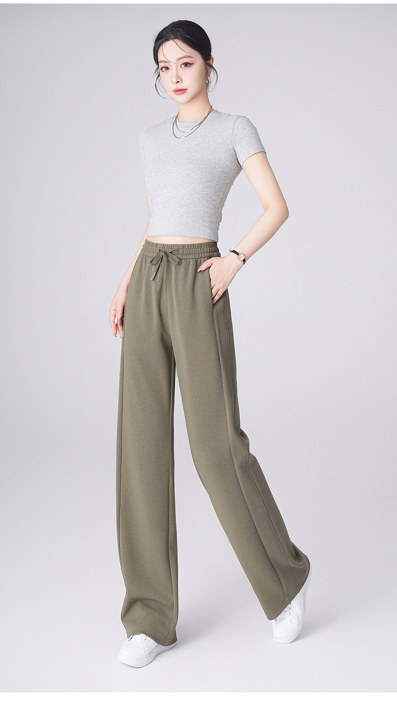 New spring and summer fashion slimming casual pants, high-waisted elastic drawstring design wide-leg pants, women's trendy straight-leg pants wholesale pic 18