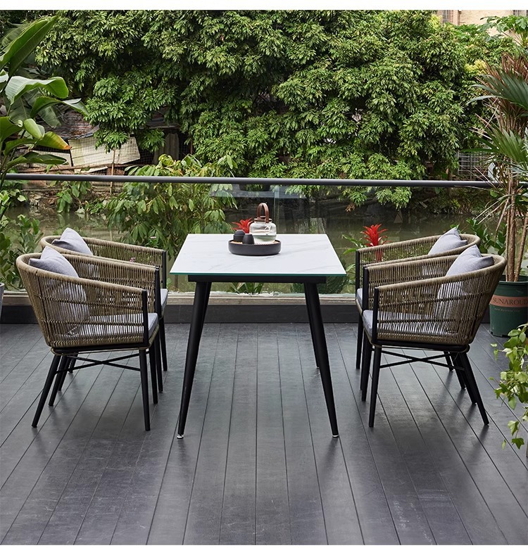 户外庭院桌椅高端别墅花园藤椅岩板家具室外防水防晒阳台桌椅组合详情18
