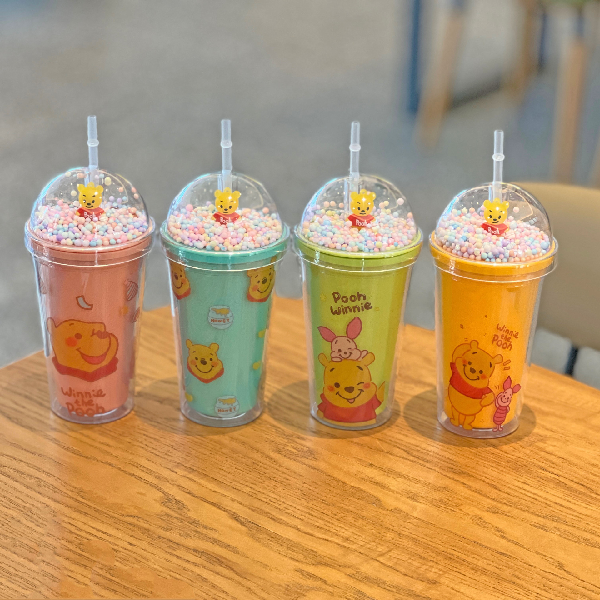 跨境新款冰裂碎冰杯双层塑料水杯批发网红卡通小熊塑料吸管杯茶杯详情3