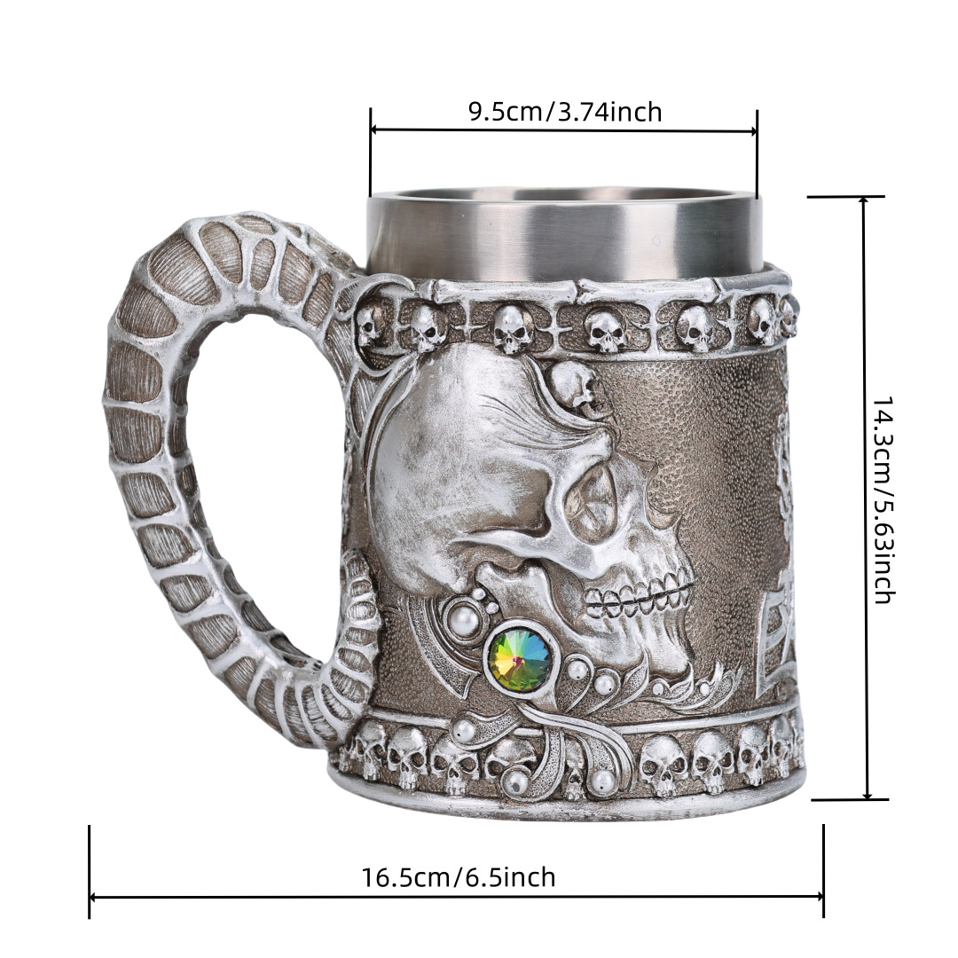 2025 Halloween Horn-shaped Skull Beer mug, Stainless Steel Large Capacity Mug, Personalized Gift cup pic 7