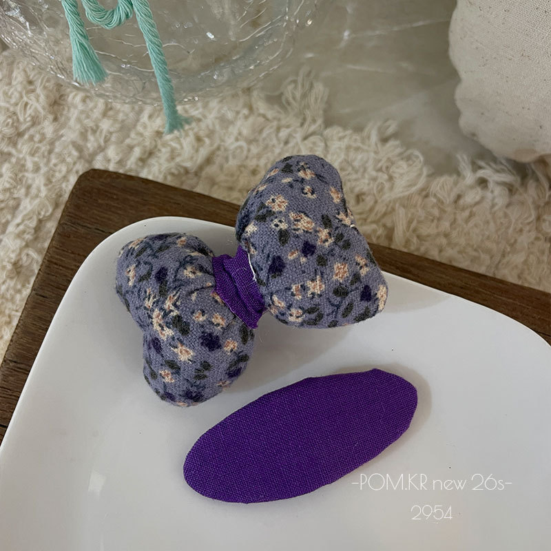 pom.kr Korean version purple fabric handmade children's bye-bye clip retro knitted embroidered flower duck clip headwear for women pic 14