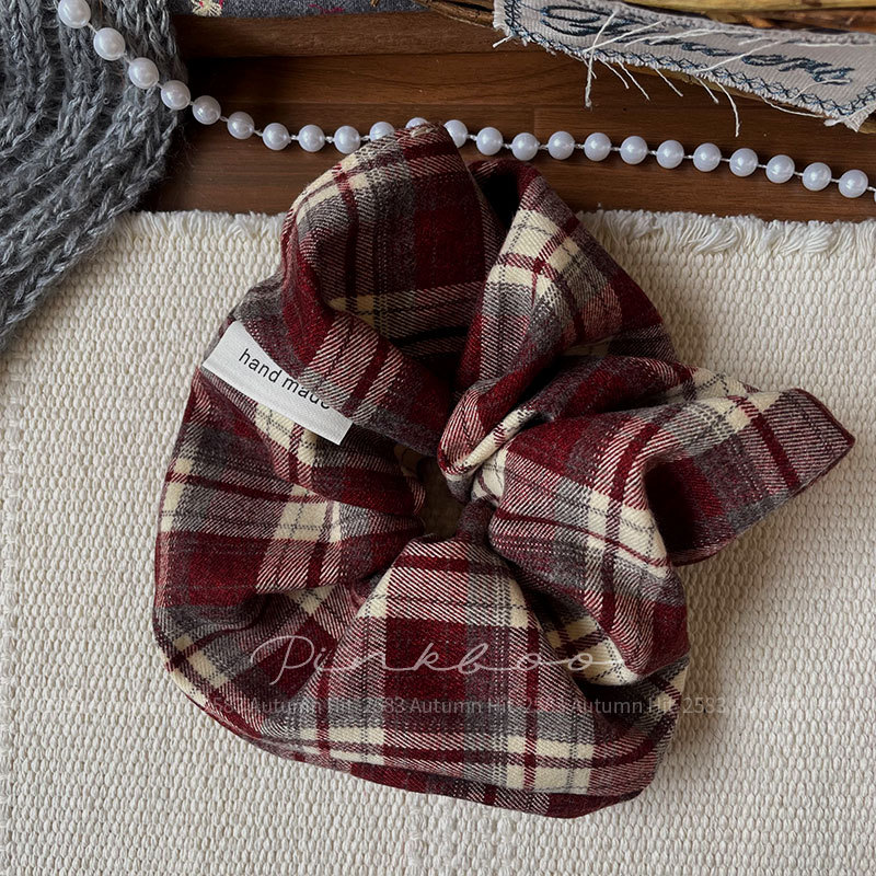 New Angolan red checkered hair band, handcrafted fabric, high-elasticity girl bun hair band, high top of the head hair band for girls pic 6