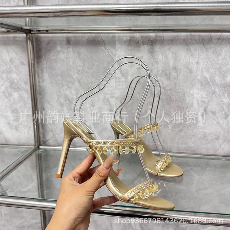 正确版现货R蛇环水钻高跟鞋欧美外贸细跟花朵蝴蝶欧美名媛婚鞋女详情33