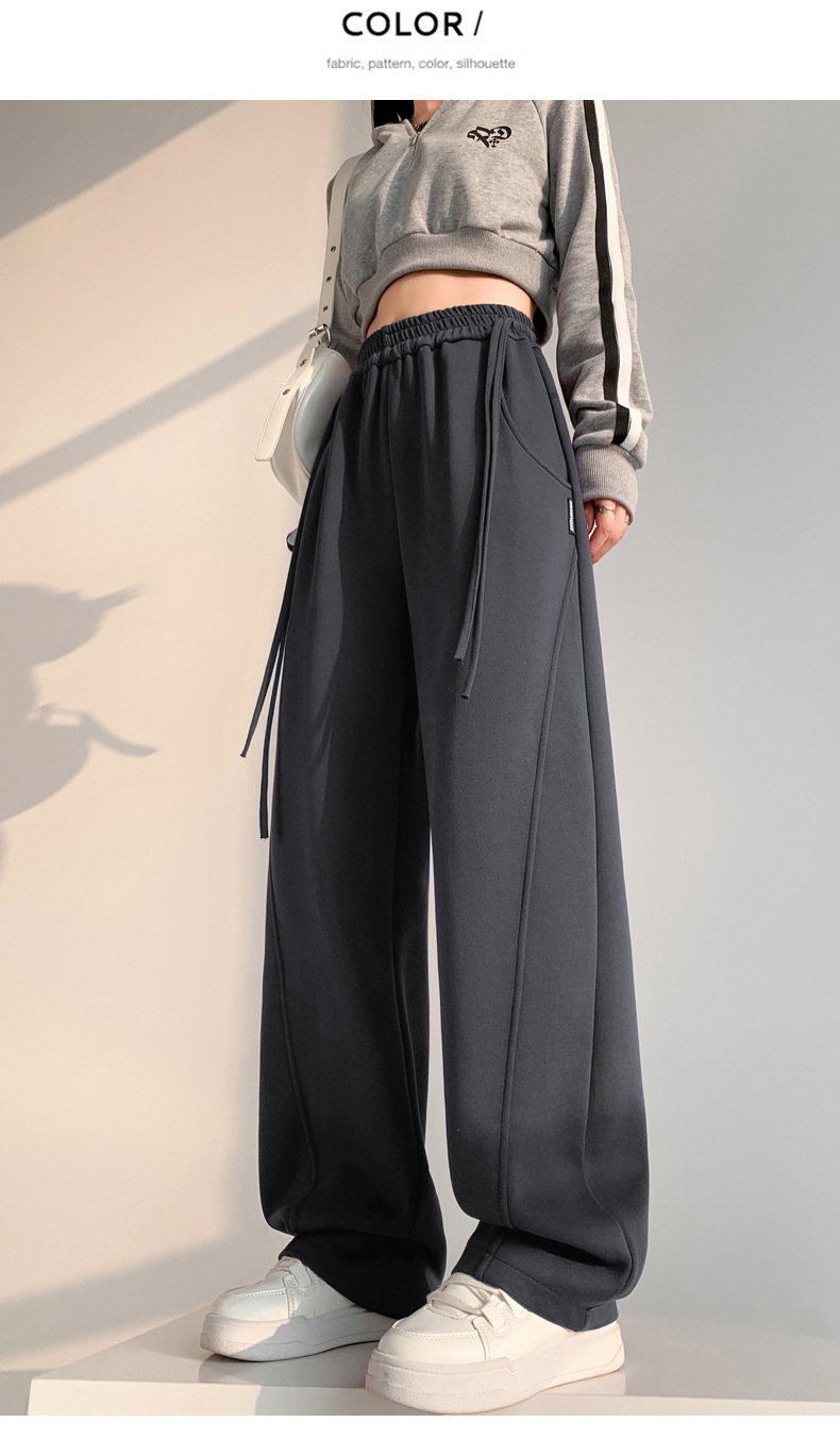 Fleece warm wide-leg pants, loose and high-waisted, slimming winter new style pic 63