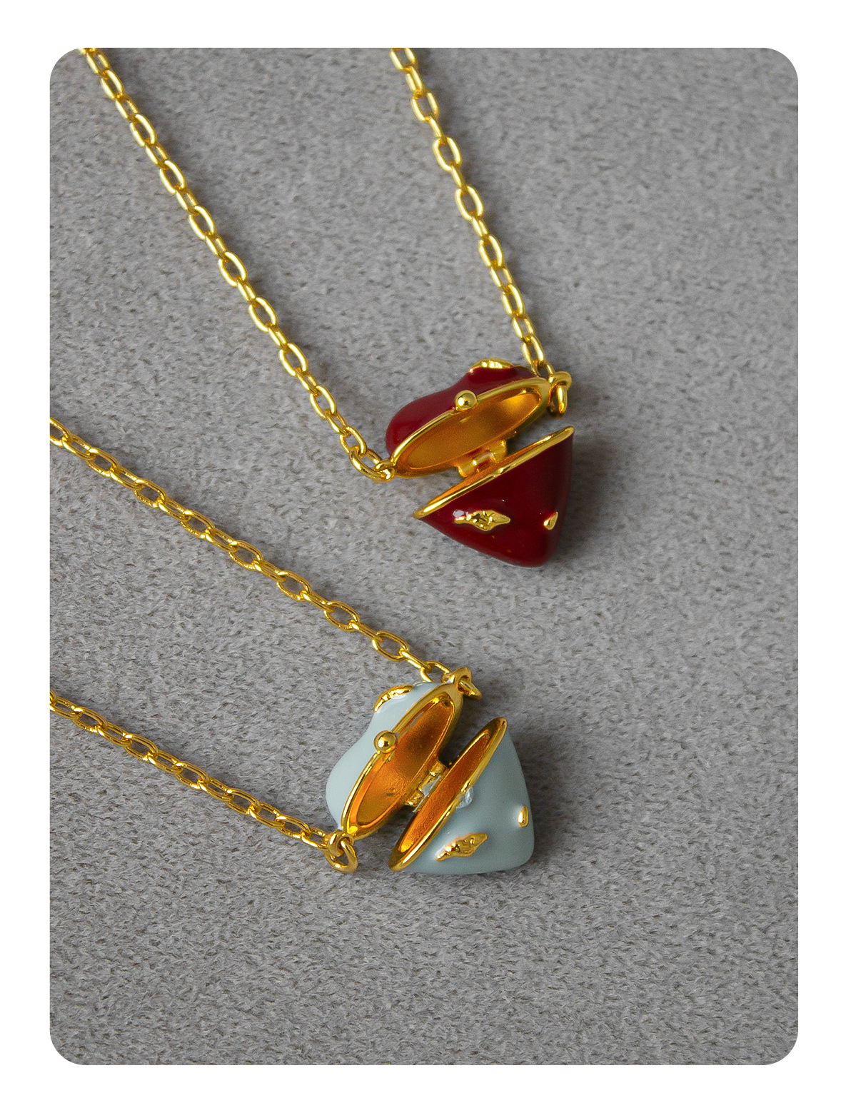 HY家遗憾系列爱心珐琅盒子项链 小众开合立体滴釉桃心长款毛衣链详情5