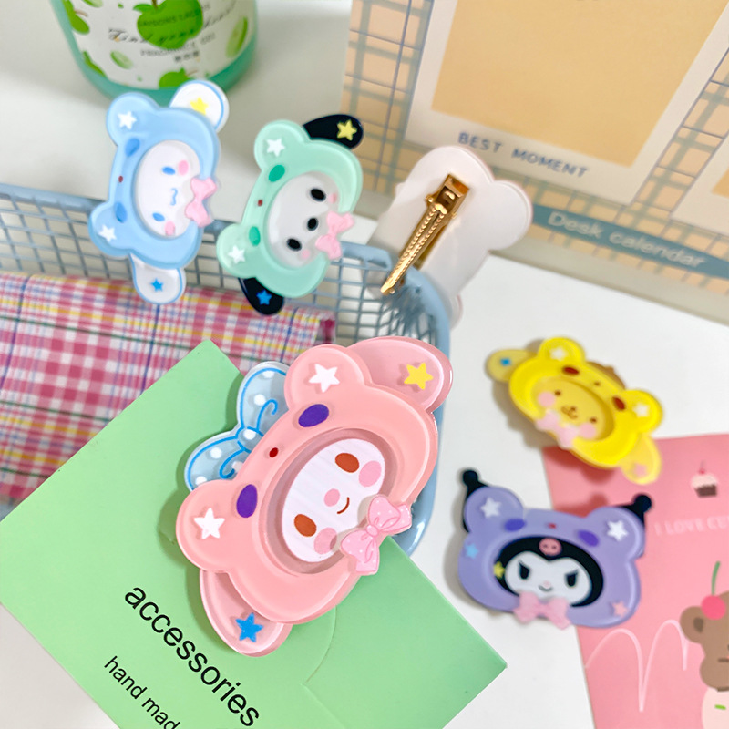 New cute three-dimensional hat-wearing cartoon Sanrio sweet and girlish candy-colored hair clips, a niche and adorable hair accessory pic 8