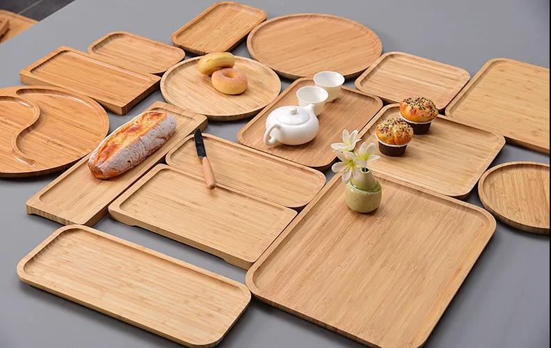 Wholesale bamboo rectangular wooden plates, bread trays, pastry trays, melon seed round plates, snack barbecue plates, tea trays and tea saucers pic 7