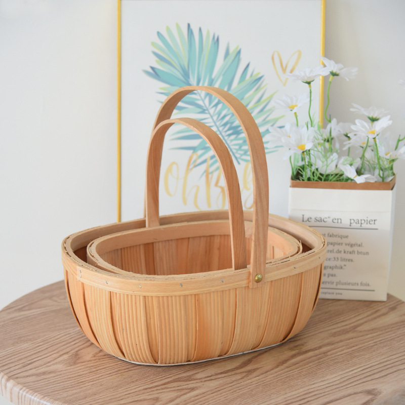 田园手提野餐水果篮编织送闺蜜坐月子鸡蛋插鲜花篮蔬菜收纳筐批发详情11