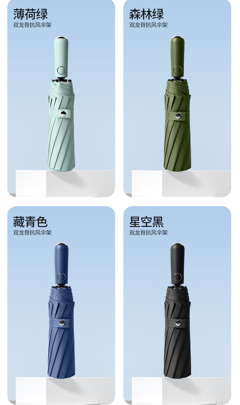 三折48骨自动雨伞大号黑胶防晒太阳伞批发晴雨伞广告伞折叠遮阳伞详情11