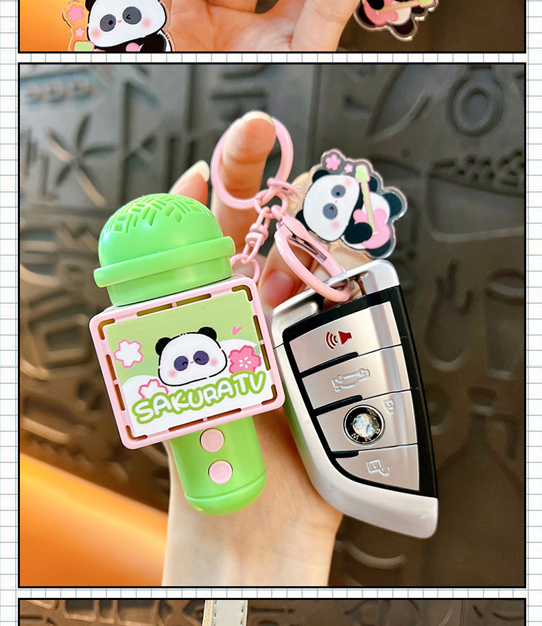 Creative panda hug, panda cherry blossom tape recorder, microphone keychain, fun little microphone toy pendant wholesale pic 11