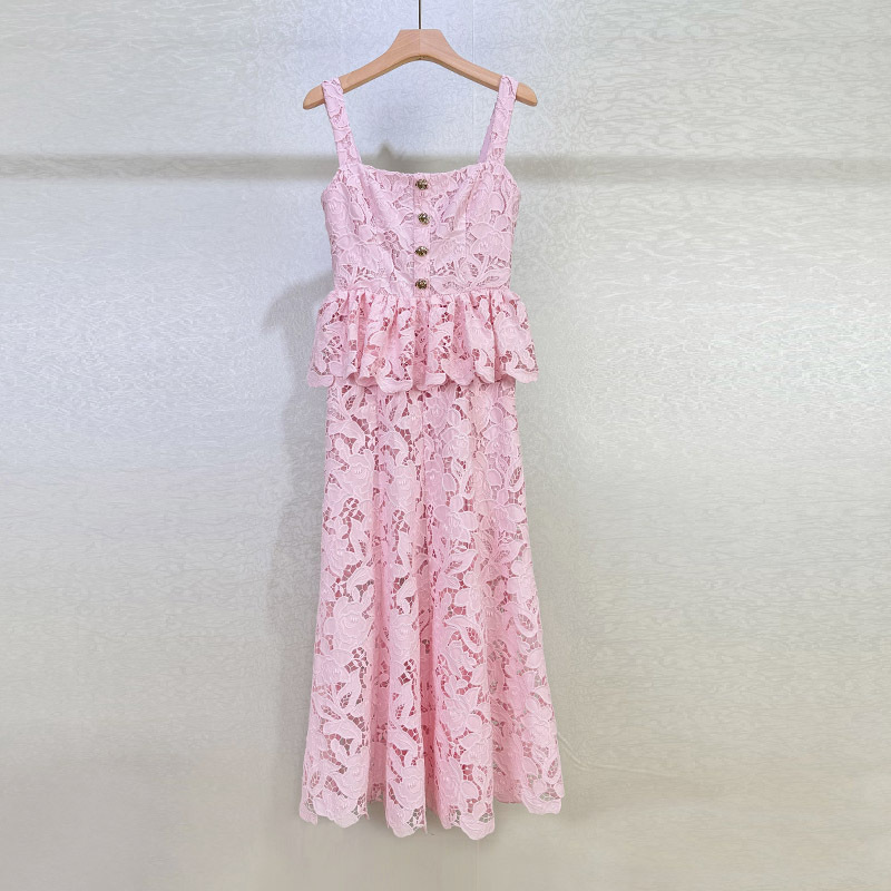 早秋2025法式小香风甜美荷叶边吊带重工双层蕾丝花卉蛋糕连衣裙女详情2