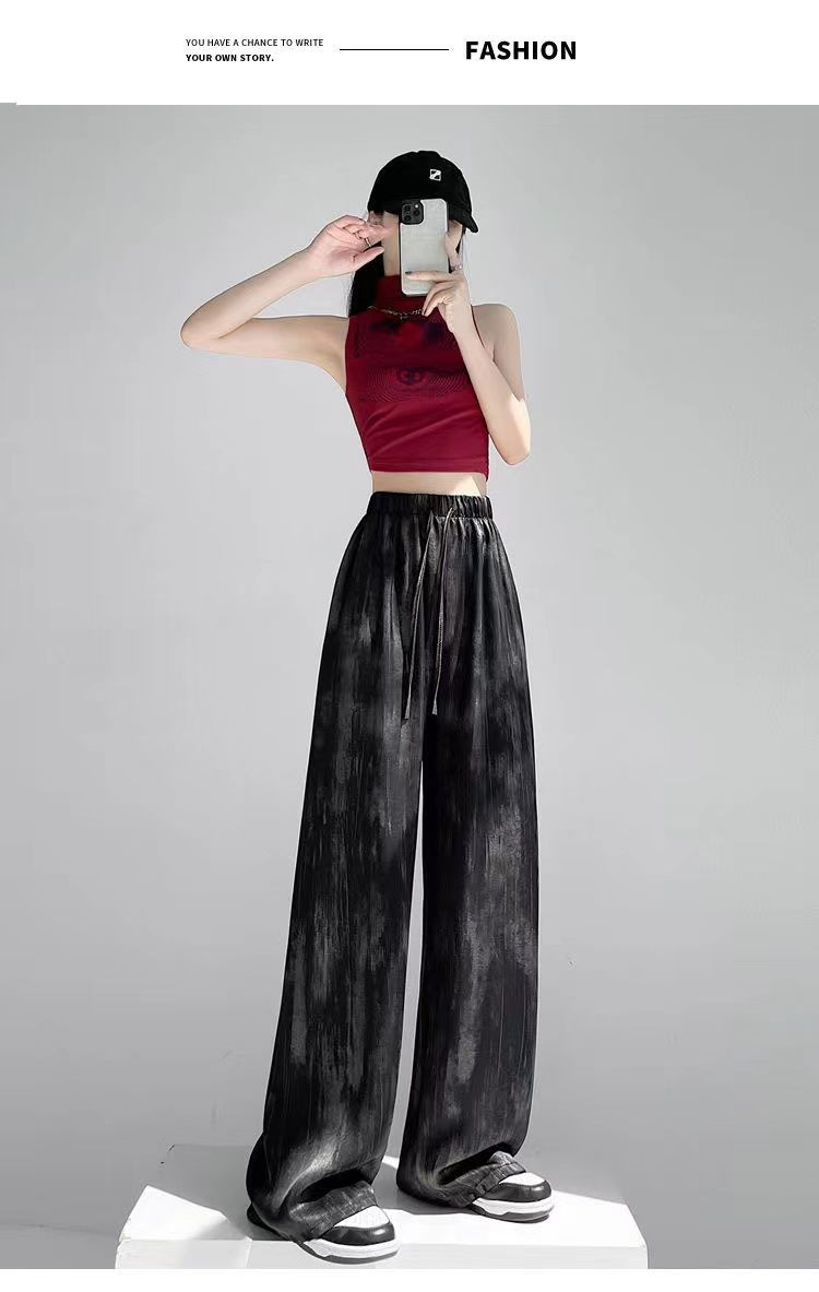 冰丝醋酸缎面扎染阔腿裤 女夏季宽松直筒垂感休闲裤 一件代发 轻松打造时尚休闲风详情30