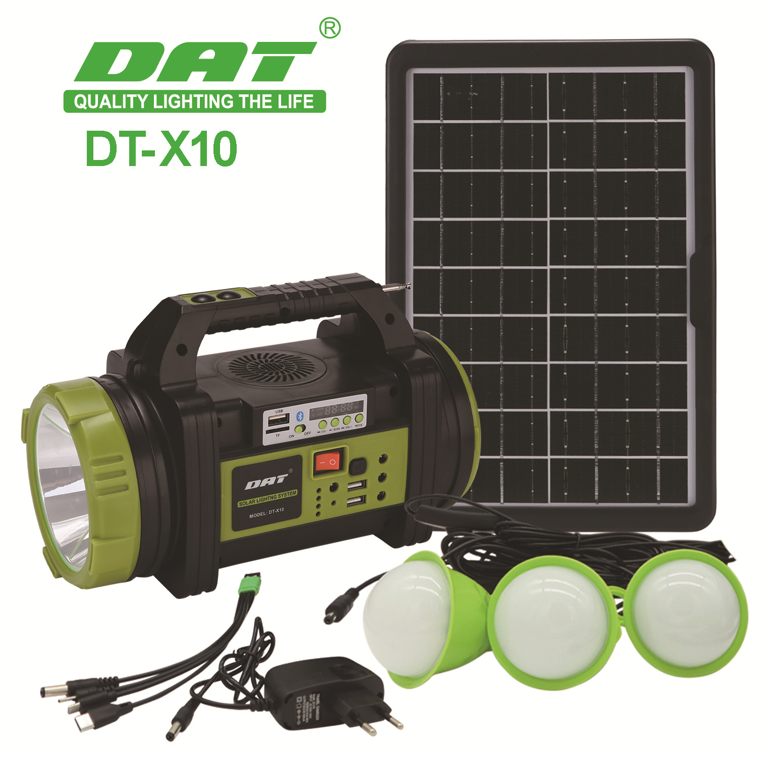 DT-X10太阳能照明小系统便携式带风扇蓝牙功能探照应急50W大功率详情5