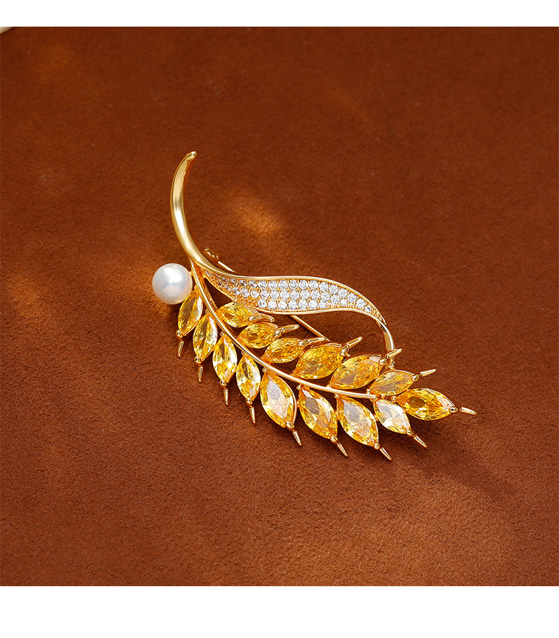 Hyacinth直播爆款 时尚轻奢宴会麦穗锆石胸针女 西装百搭个性走光珍珠配饰详情6