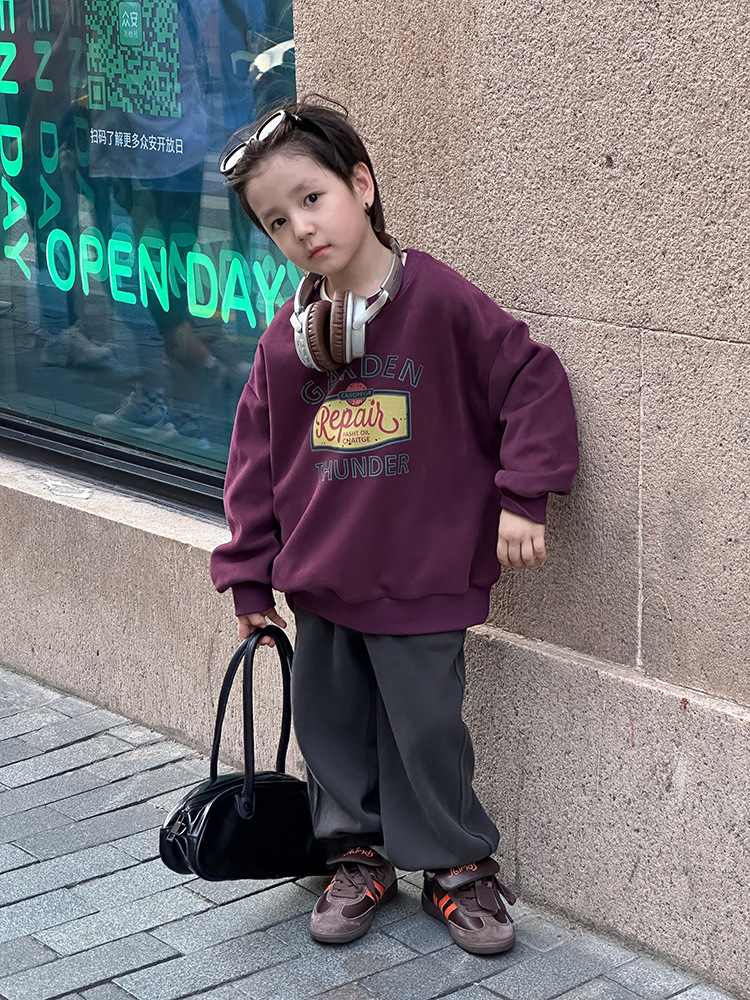 艾摩贝贝中小大儿童宽松可爱卡通卫衣男女童2025春圆领BOBO上衣潮详情38