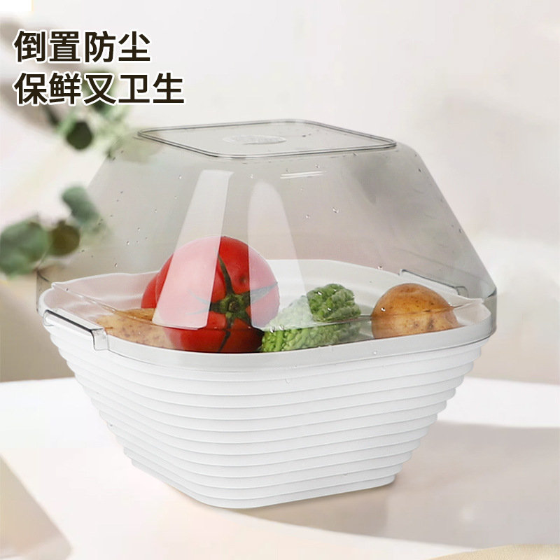 厂家批发轻奢透明沥水篮MF21-3818厨房家用双层洗菜篮塑料果篮详情4