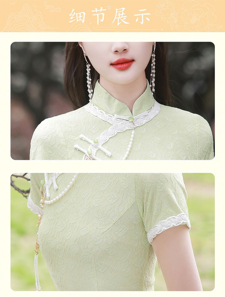 Tingyueling Cheongsam 2024 New Improved Version Spring/Summer Youthful Green dress with Chinese style New Chinese style pic 13