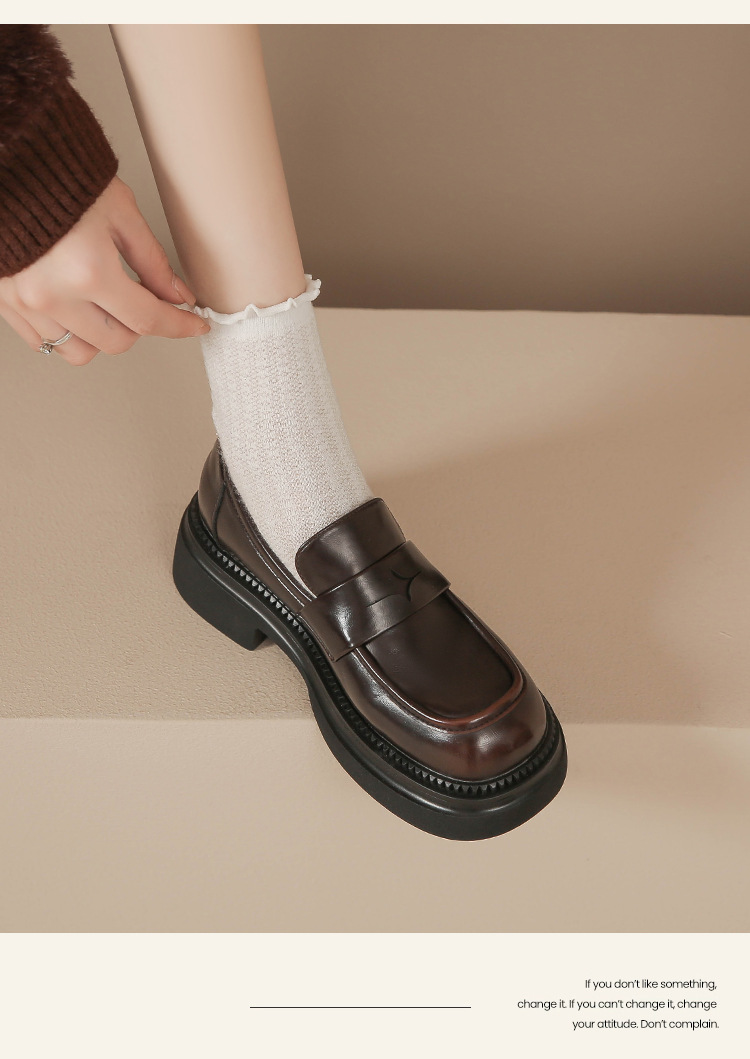 真皮~棕色小皮鞋女复古休闲一脚蹬单鞋学院jk乐福鞋大码女鞋详情18