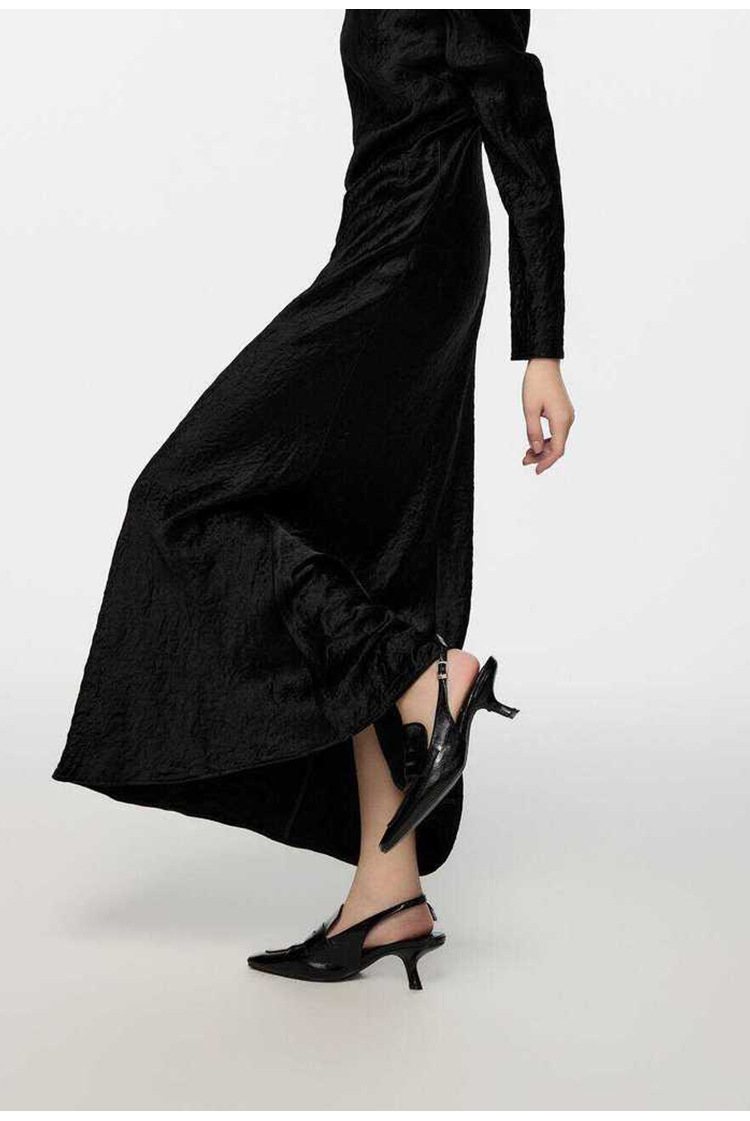 French elegant, fashionable, form-fitting and high-end satin pleated triacetate long-sleeved dress, a new autumn long dress for children pic 51