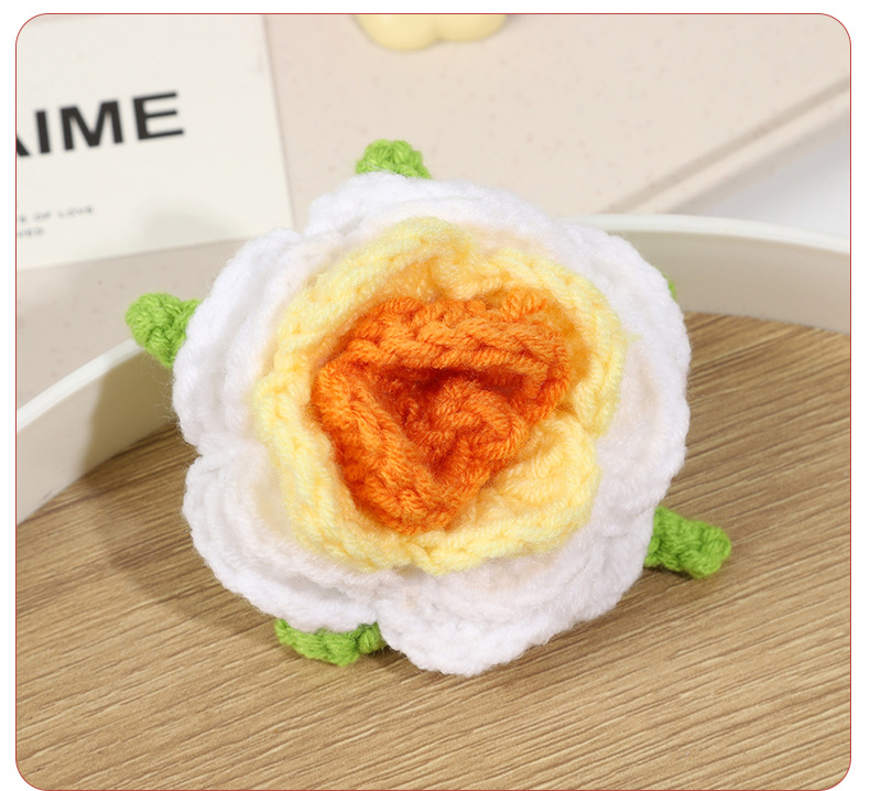 创意手工编织玫瑰花仿真花束花头毛线花朵diy服装头箍小配件批发详情13