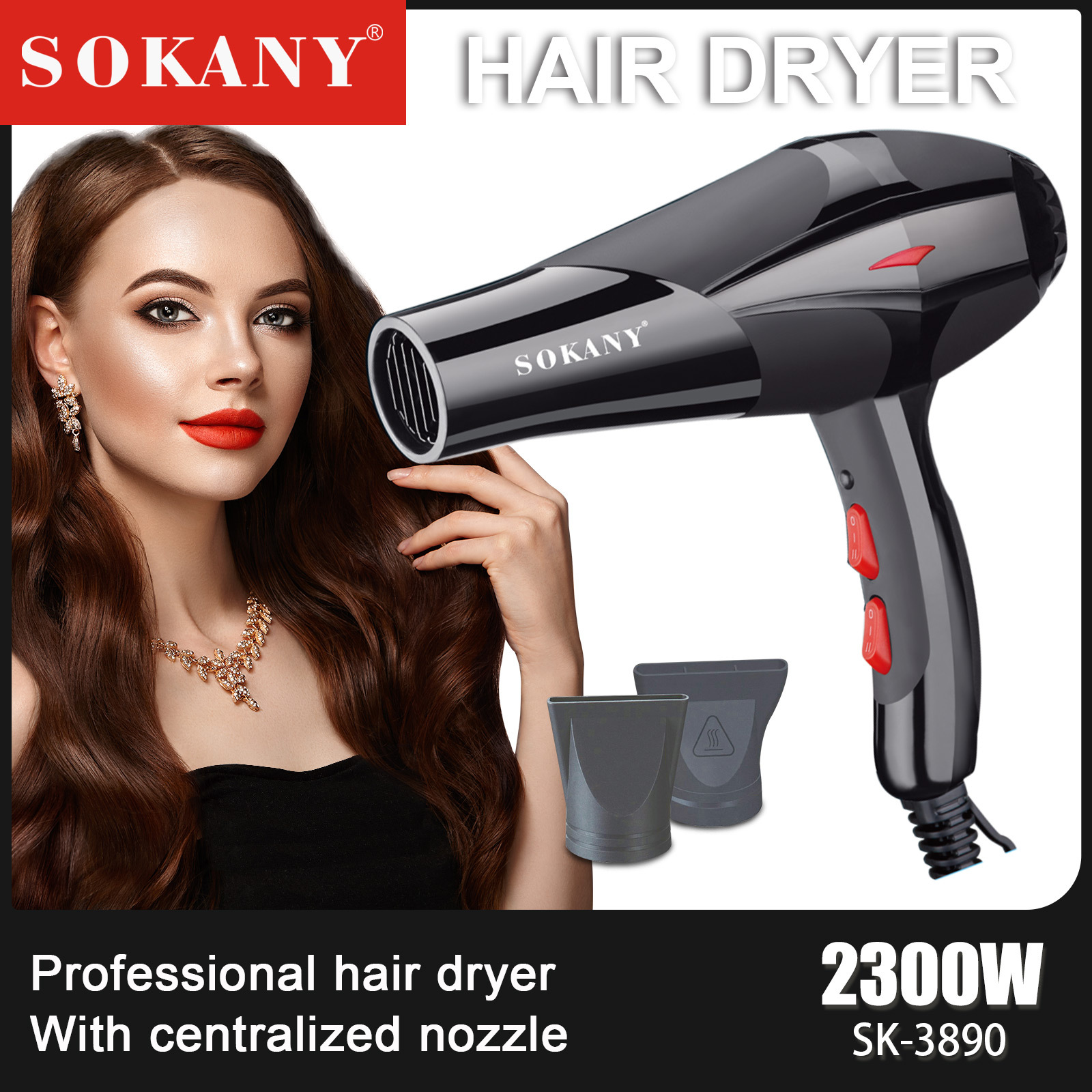 Foreign trade export SOKANY3890 Hair Dryer Household high-power 2 speed Hair Dryer pic 3