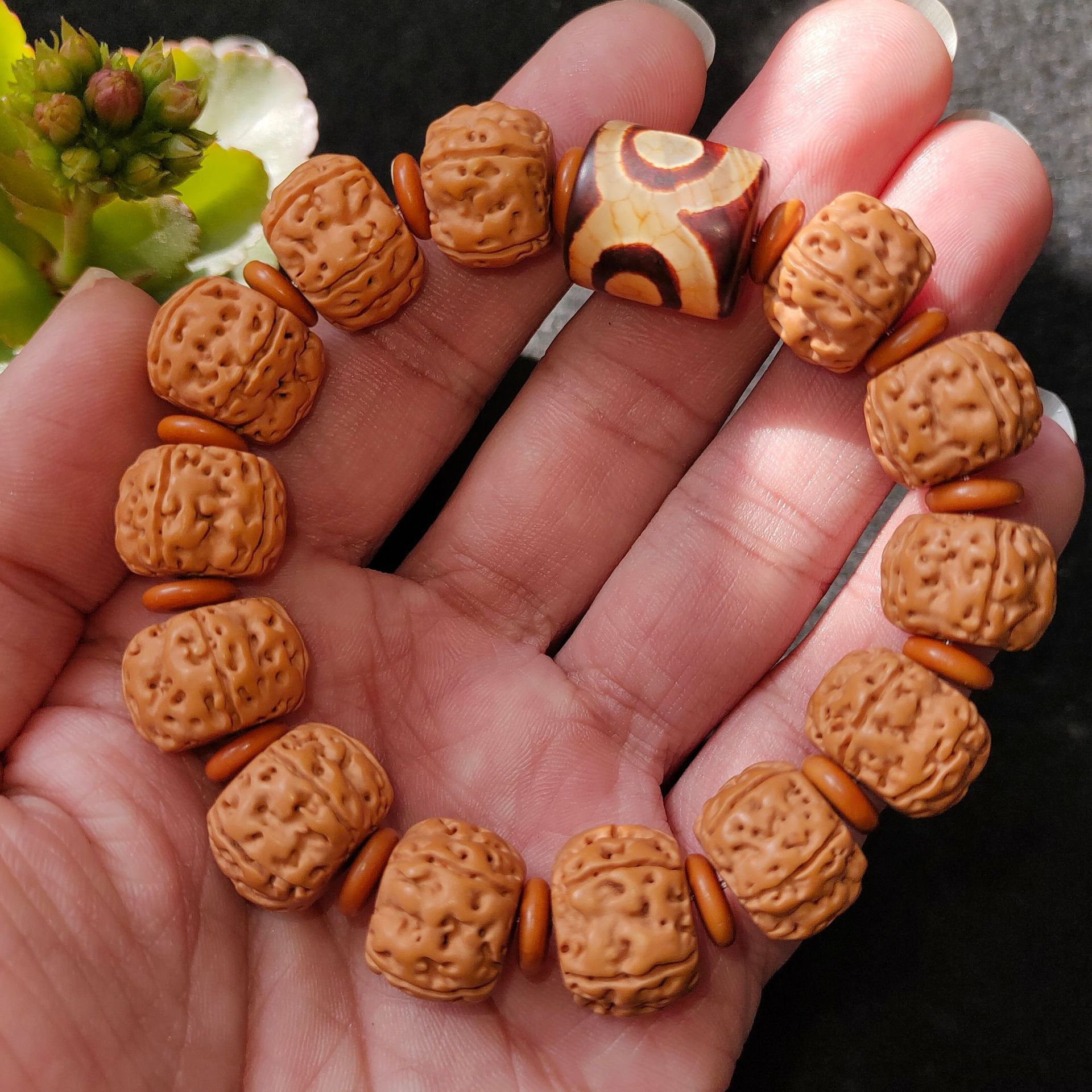 天然小金刚菩提手串搭玛瑙三眼天珠手链爆肉金刚菩提子男盘玩念珠详情10