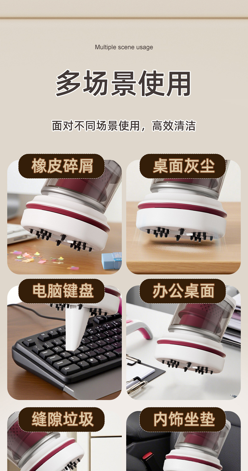 Wholesale of best-selling mini desktop multi-functional vacuum cleaners with USB charging, portable cleaning gifts for office, study and home use pic 2