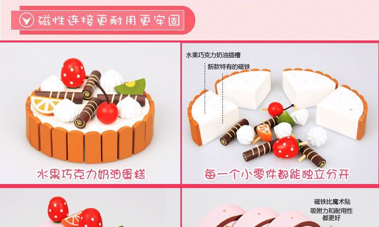Wooden cut-and-cut fun House kitchen Little princess toy girl New Year Birthday gift simulation cake for children pic 7