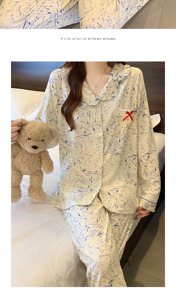 春秋季睡衣女棉质长袖长裤可爱卡通可外穿大码开衫家居服冬天套装详情8